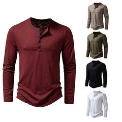 Men's Long Sleeve Henry Collar T-Shirt – Fashionable Button Top - YanaChi Store