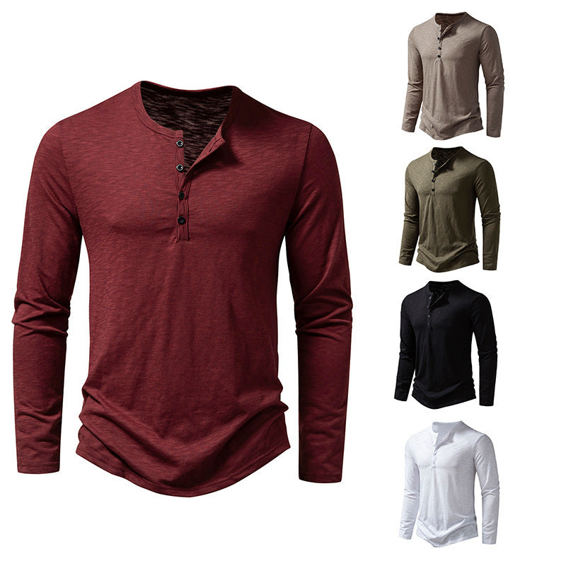 Men's Long Sleeve Henry Collar T-Shirt – Fashionable Button Top - YanaChi Store