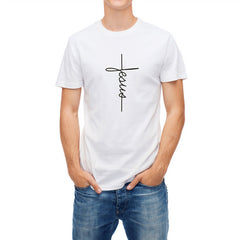 Men's Slim-Fit Jesus Christ Cross Print T-Shirt – Short-Sleeve Round Neck - YanaChi Store