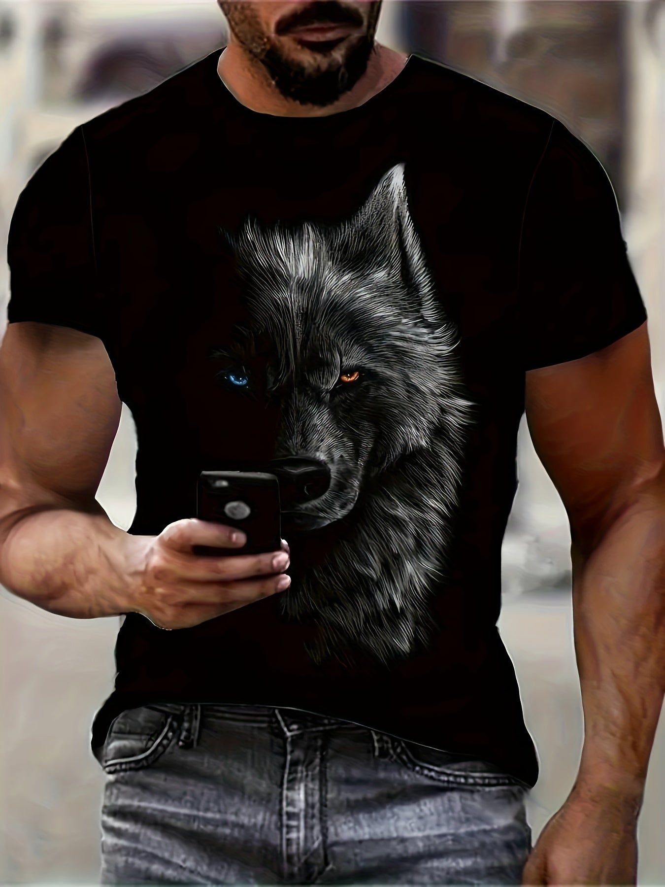 Men's 3D Cool Wolf Contrast T-Shirt – Digital Eye Print Round Neck - YanaChi Store