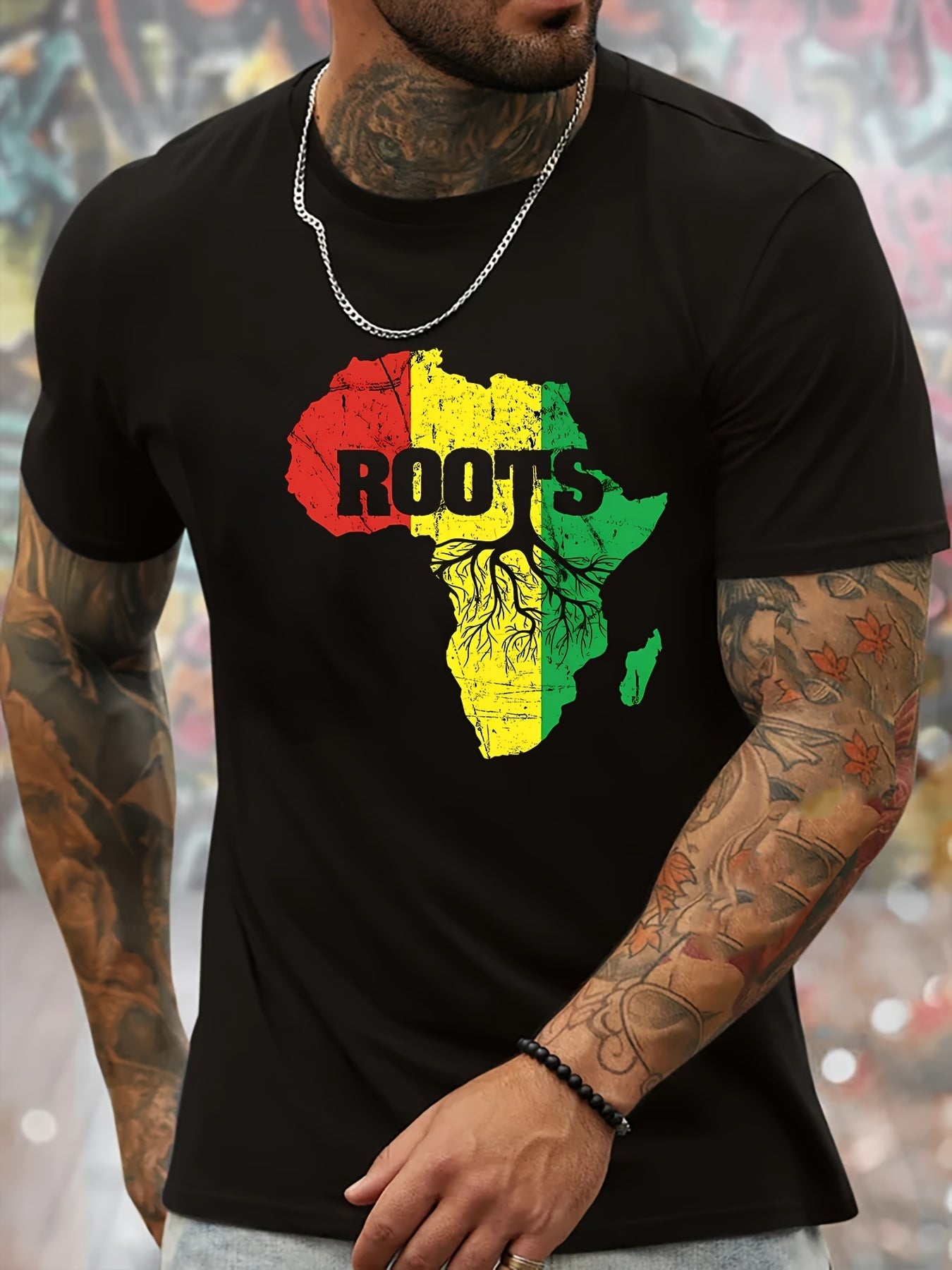 Men's African Roots Map Print T-Shirt – Round Neck Short Sleeve - YanaChi Store