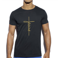 Men's Slim-Fit Jesus Christ Cross Print T-Shirt – Short-Sleeve Round Neck - YanaChi Store