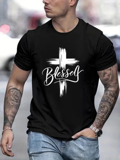Men's "Blessed" Printed Cross T-Shirt – Faith In Action - YanaChi Store