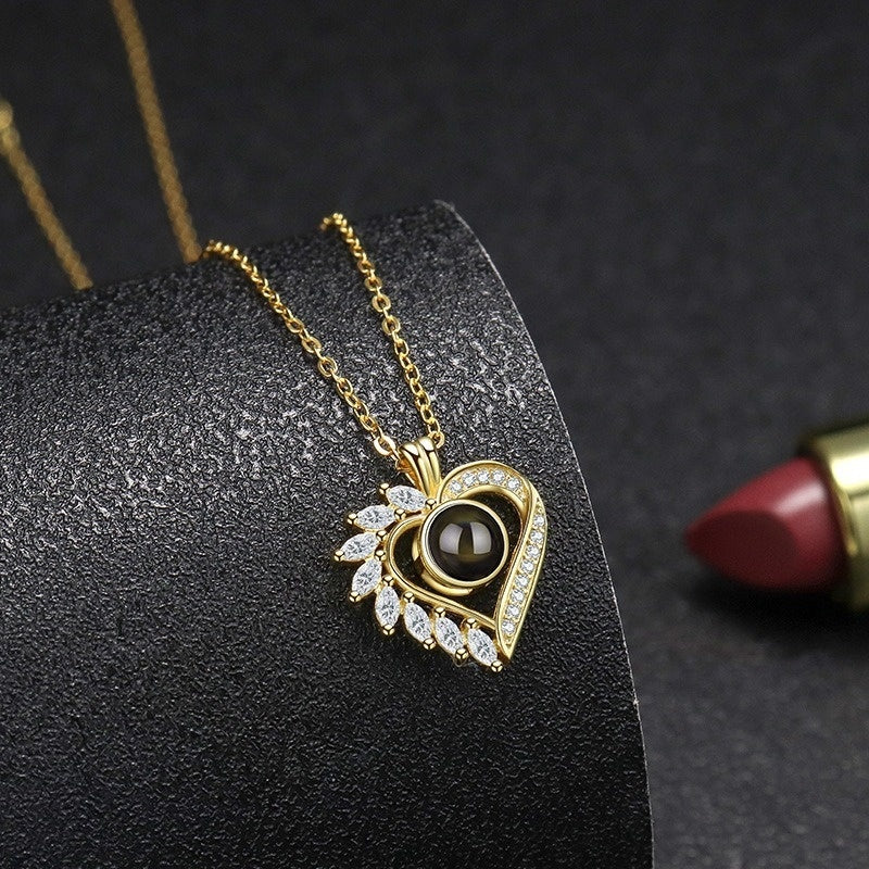 S925 Silver Half Moon Diamond Projection Necklace - YanaChi Store