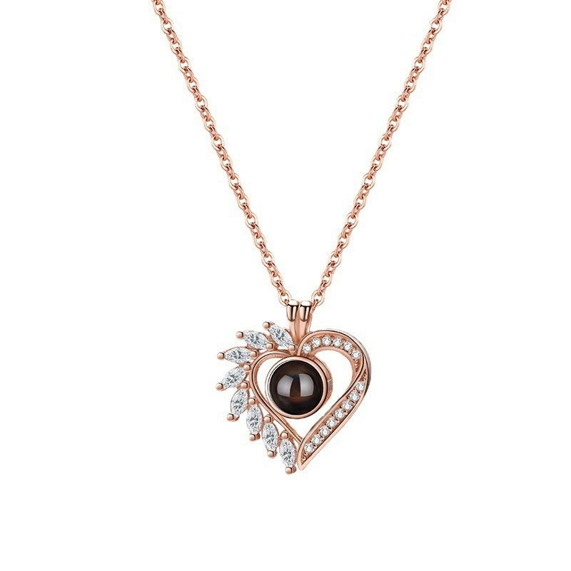 S925 Silver Half Moon Diamond Projection Necklace - YanaChi Store