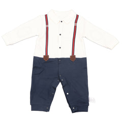 Baby Boy Jumpsuit Long Sleeves Threaded Cuffs Button Closure Boy Outfits with Bowtie 73cm - YanaChi Store