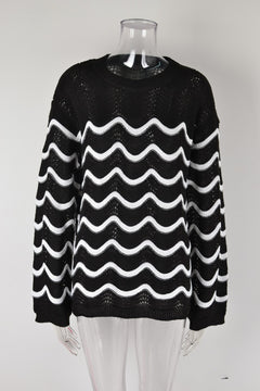 Women's Long Sleeve Knitwear – Loose Fit Pullover Sweater with Stitching Design - YanaChi Store