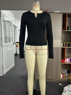 Women's Long Sleeve Breasted V-neck Slim-fit Crop-top - YanaChi Store