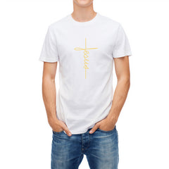 Men's Slim-Fit Jesus Christ Cross Print T-Shirt – Short-Sleeve Round Neck - YanaChi Store