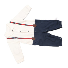 Baby Boy Jumpsuit Long Sleeves Threaded Cuffs Button Closure Boy Outfits with Bowtie 73cm - YanaChi Store