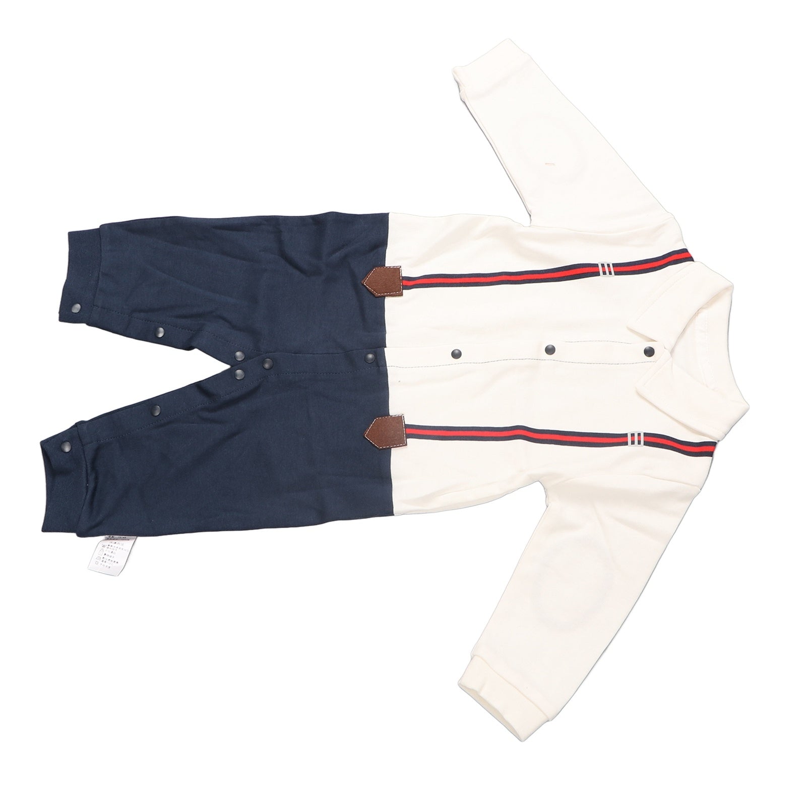 Baby Boy Jumpsuit Long Sleeves Threaded Cuffs Button Closure Boy Outfits with Bowtie 73cm - YanaChi Store