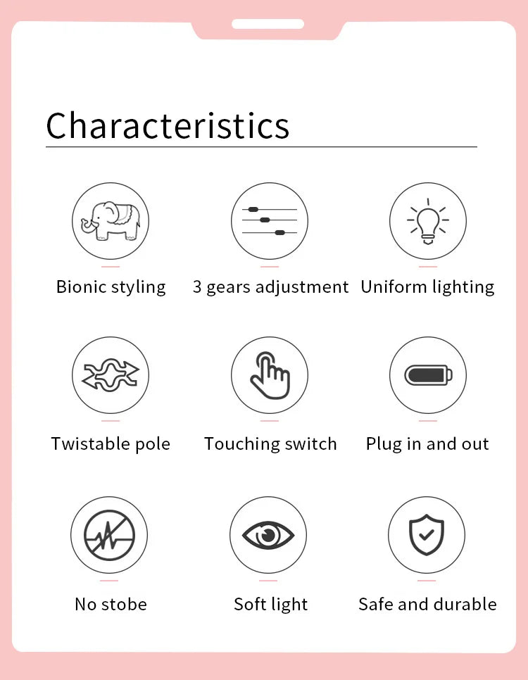 Adorable Elephant LED Desk Lamp – USB Rechargeable, Dimmable Touch Control Light - YanaChi Store