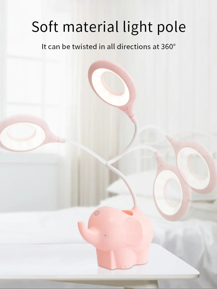Adorable Elephant LED Desk Lamp – USB Rechargeable, Dimmable Touch Control Light - YanaChi Store