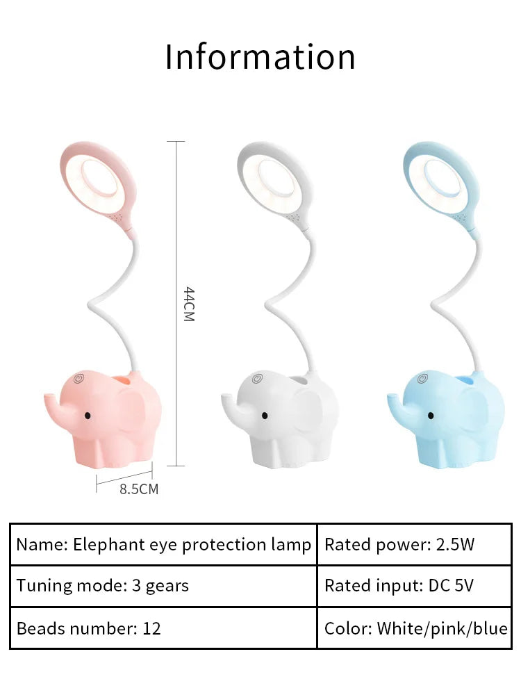 Adorable Elephant LED Desk Lamp – USB Rechargeable, Dimmable Touch Control Light - YanaChi Store