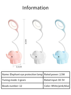 Adorable Elephant LED Desk Lamp – USB Rechargeable, Dimmable Touch Control Light - YanaChi Store