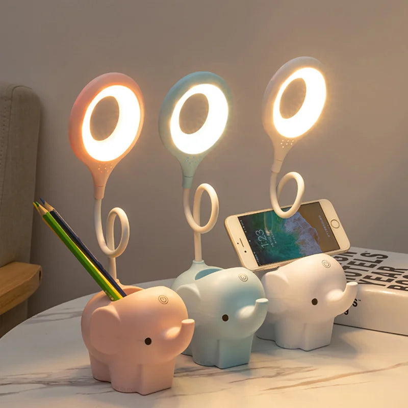 Adorable Elephant LED Desk Lamp – USB Rechargeable, Dimmable Touch Control Light - YanaChi Store