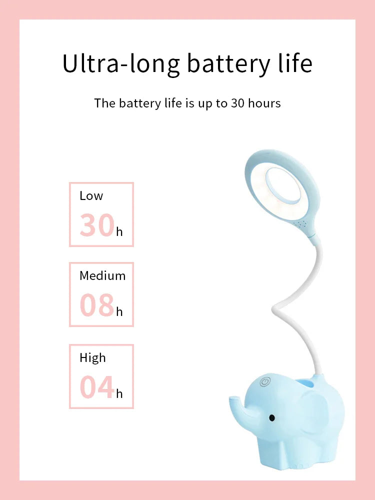 Adorable Elephant LED Desk Lamp – USB Rechargeable, Dimmable Touch Control Light - YanaChi Store