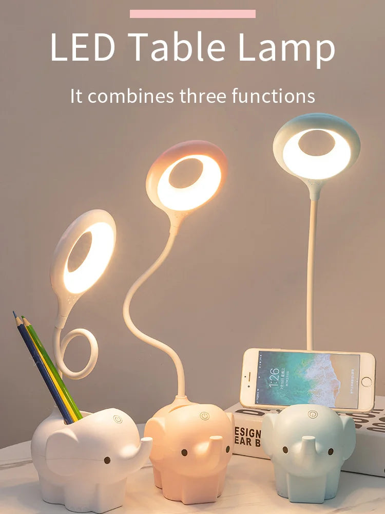 Adorable Elephant LED Desk Lamp – USB Rechargeable, Dimmable Touch Control Light - YanaChi Store