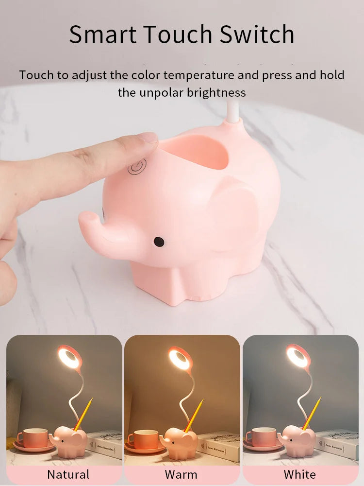 Adorable Elephant LED Desk Lamp – USB Rechargeable, Dimmable Touch Control Light - YanaChi Store