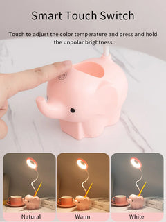 Adorable Elephant LED Desk Lamp – USB Rechargeable, Dimmable Touch Control Light - YanaChi Store
