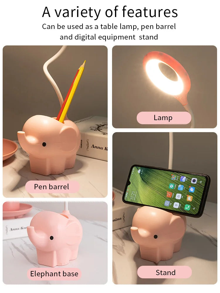 Adorable Elephant LED Desk Lamp – USB Rechargeable, Dimmable Touch Control Light - YanaChi Store