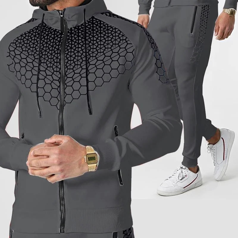 Men's Tracksuit Set: Hooded Zipper Jacket & Jogging Pants for Spring & Autumn