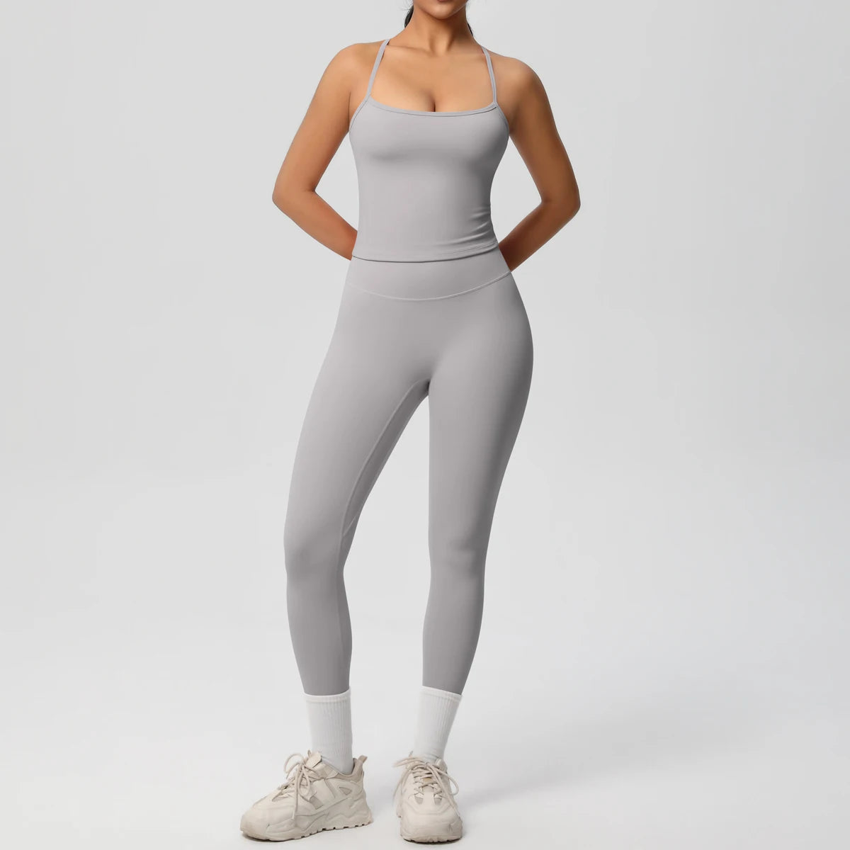 Women's 2-Piece Yoga Set: Hanging Neck Bra & Sports Shorts for Fitness