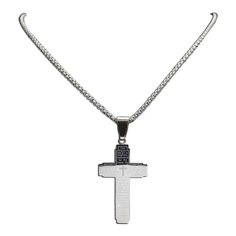 Stainless Steel Bible Cross Necklace – Men's Punk-Style Christian Pendant Jewelry - YanaChi Store