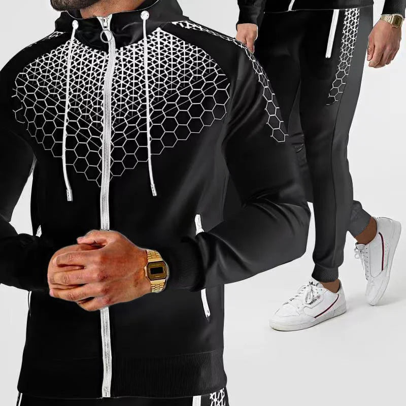 Men's Tracksuit Set: Hooded Zipper Jacket & Jogging Pants for Spring & Autumn
