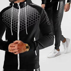 Men's Tracksuit Set: Hooded Zipper Jacket & Jogging Pants for Spring & Autumn