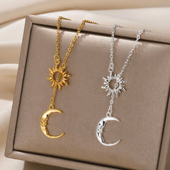 Exquisite Bohemian Clavicle Necklace – Stainless Steel Sun & Moon Pendant - YanaChi Store