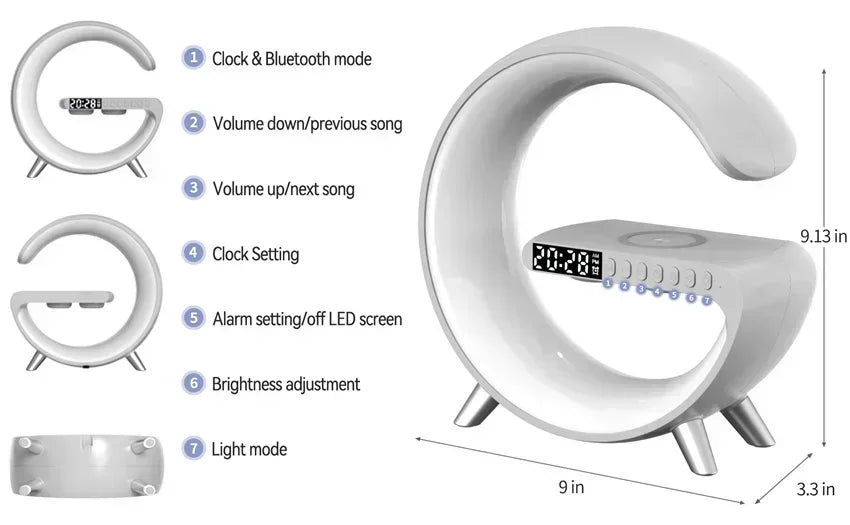Wireless Charging Station with Bluetooth 5.0 Speaker, RGB Lights & Alarm Clock - YanaChi Store