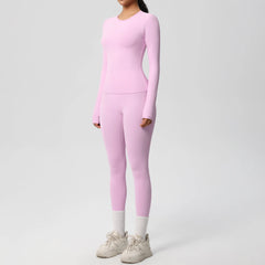 Women's 2-Piece Yoga Set: Long Sleeve Crop Top & Leggings for Gym and Fitness