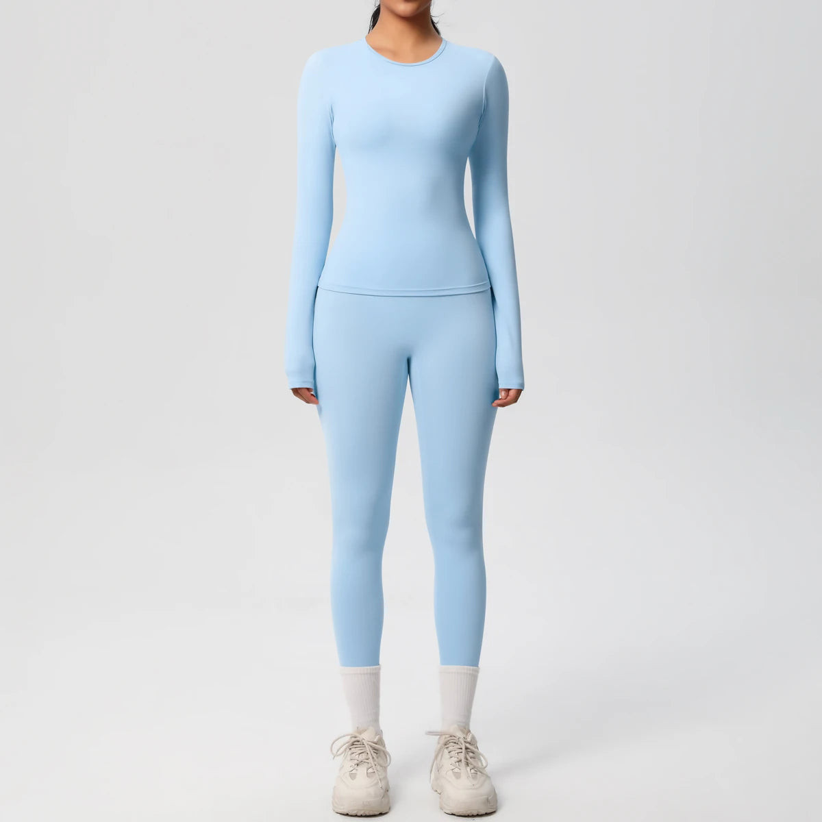 Women's 2-Piece Yoga Set: Long Sleeve Crop Top & Leggings for Gym and Fitness