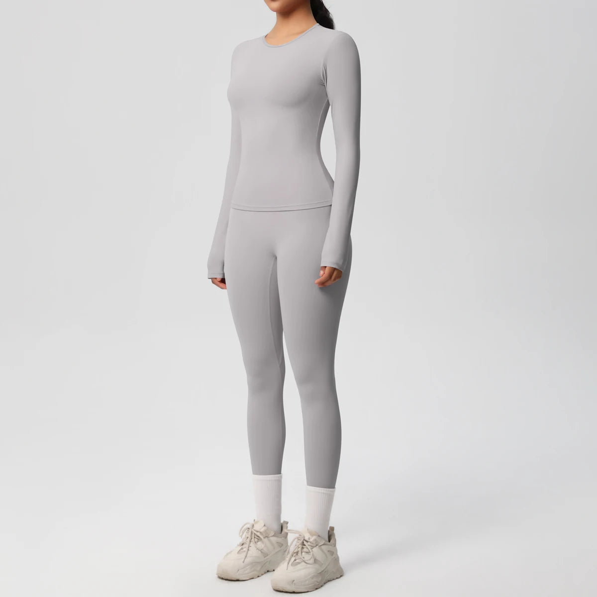 Women's 2-Piece Yoga Set: Long Sleeve Crop Top & Leggings for Gym and Fitness