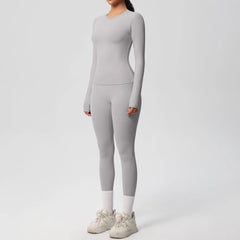 Women's 2-Piece Yoga Set: Long Sleeve Crop Top & Leggings for Gym and Fitness