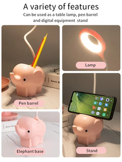 Adorable Elephant LED Desk Lamp – USB Rechargeable, Dimmable Touch Control Light - YanaChi Store