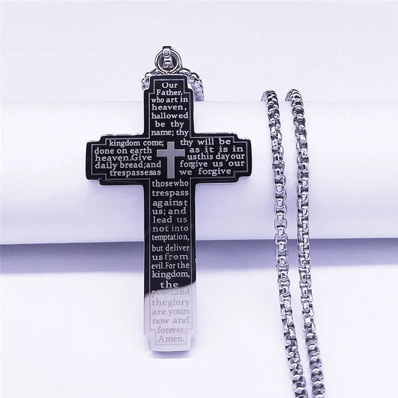 Stainless Steel Bible Cross Necklace – Men's Punk-Style Christian Pendant Jewelry - YanaChi Store