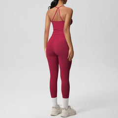 Women's 2-Piece Yoga Set: Hanging Neck Bra & Sports Shorts for Fitness