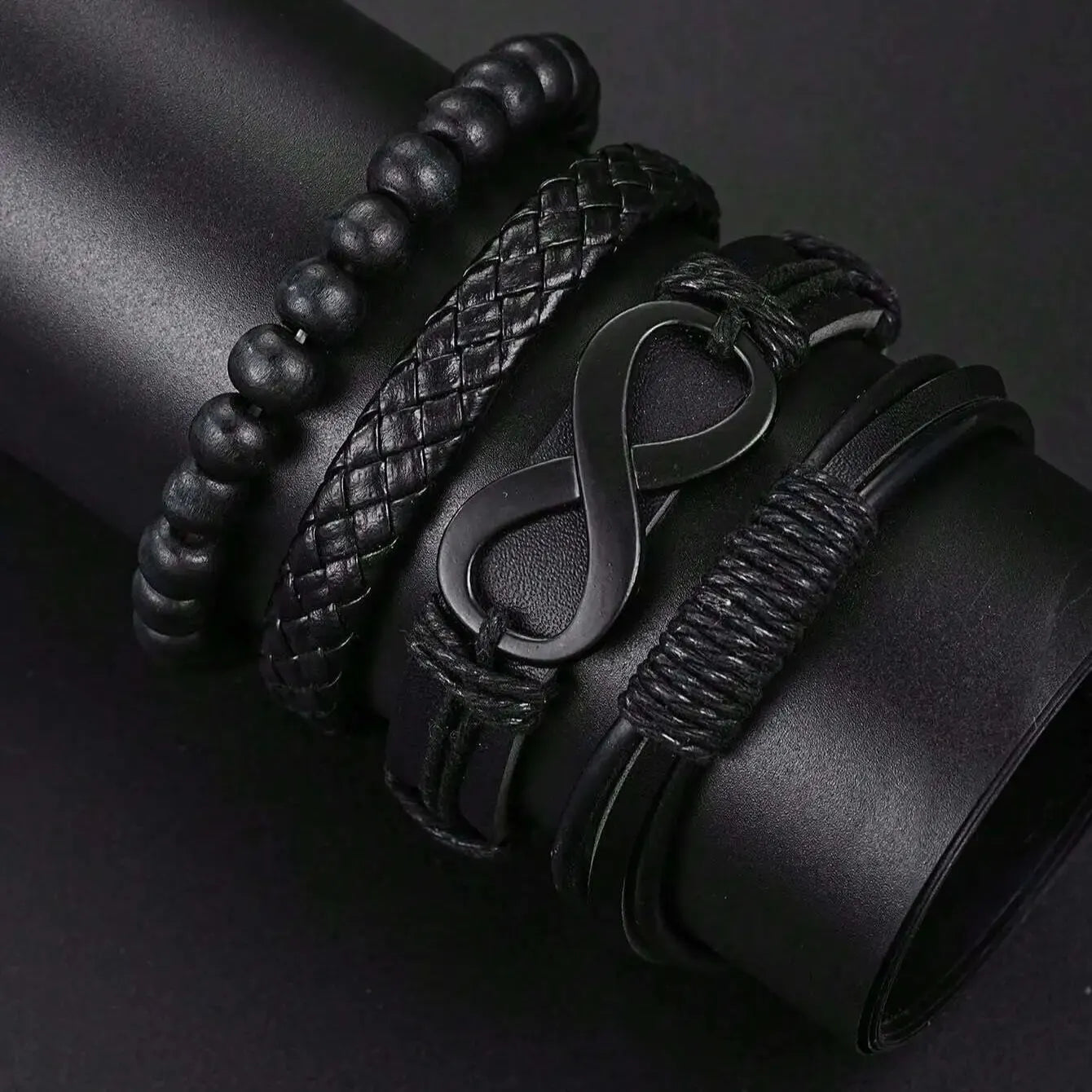 6-Piece Men's Black Jewelry Set – Quartz Watch, Bracelets, & Cross Necklace - YanaChi Store