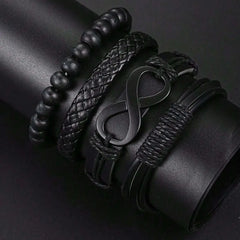 6-Piece Men's Black Jewelry Set – Quartz Watch, Bracelets, & Cross Necklace - YanaChi Store