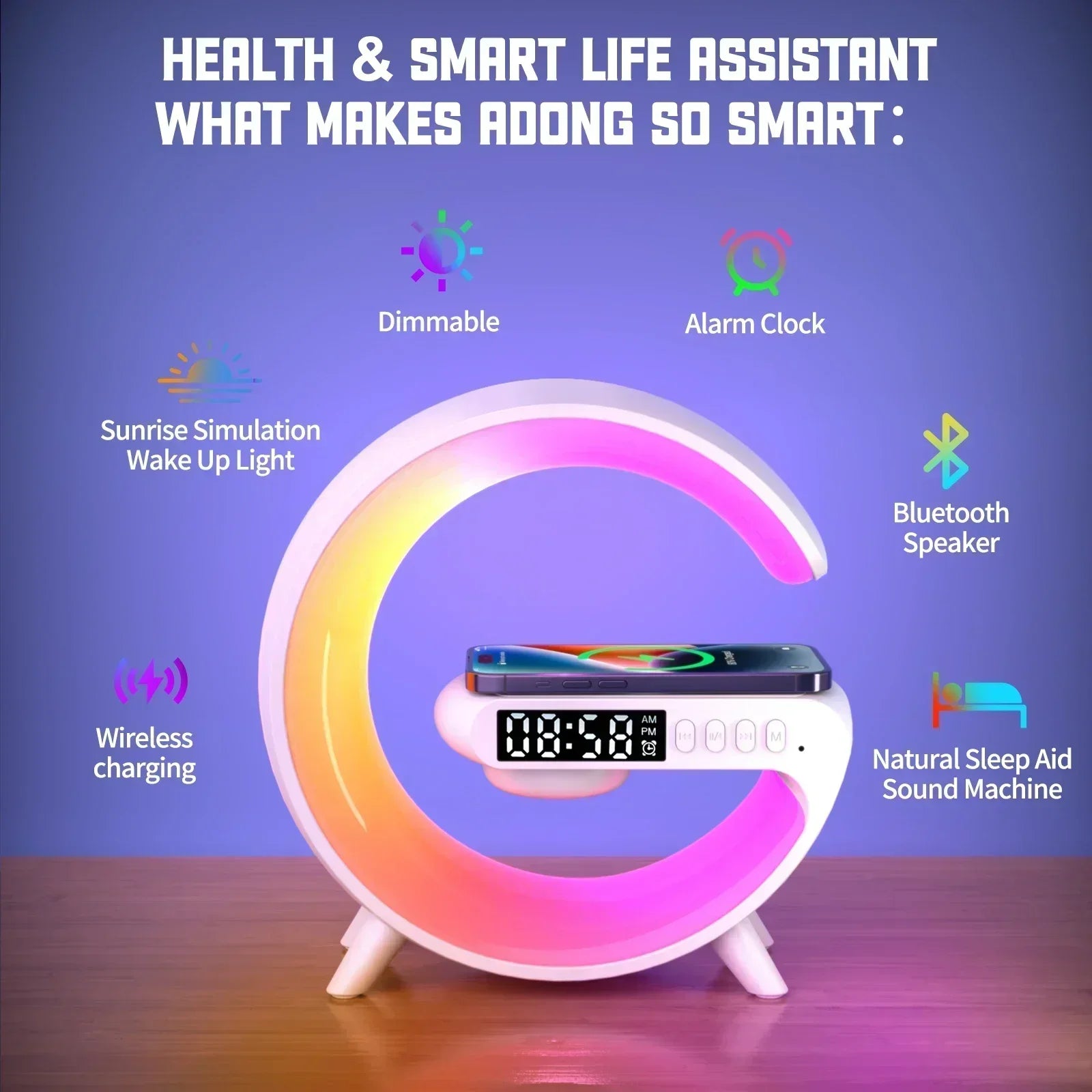 Wireless Charging Station with Bluetooth 5.0 Speaker, RGB Lights & Alarm Clock - YanaChi Store