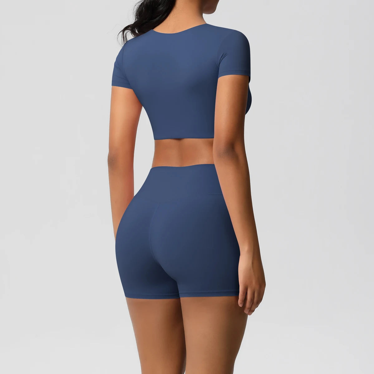 Women's 2-Piece Yoga Set: Short Sleeve Gym Top & High-Waist Shorts for Fitness