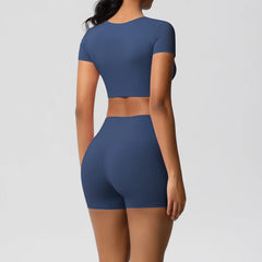 Women's 2-Piece Yoga Set: Short Sleeve Gym Top & High-Waist Shorts for Fitness