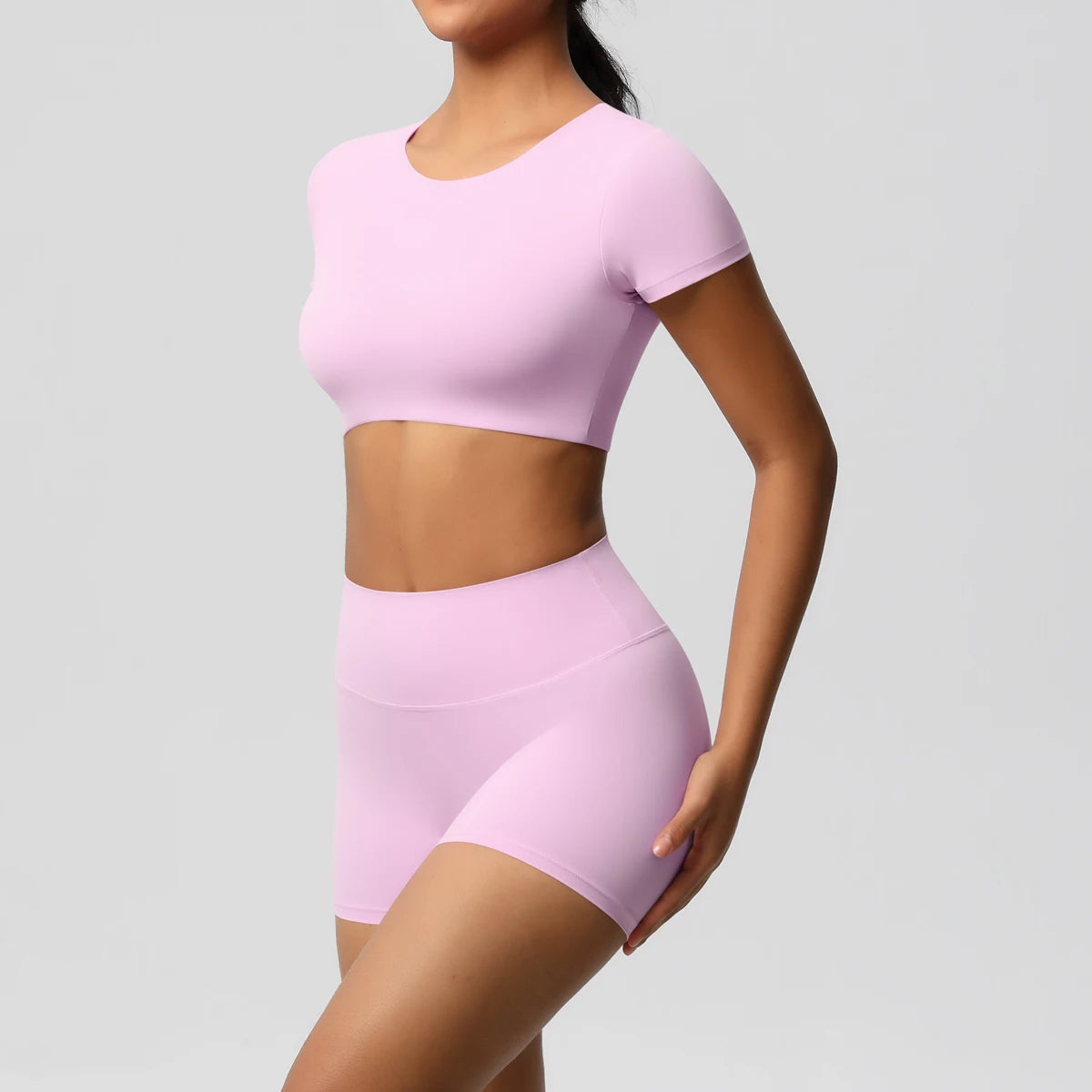 Women's 2-Piece Yoga Set: Short Sleeve Gym Top & High-Waist Shorts for Fitness