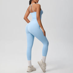 Women's 2-Piece Yoga Set: Hanging Neck Bra & Sports Shorts for Fitness