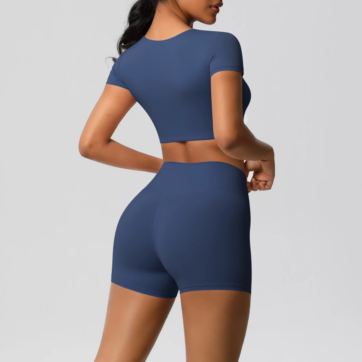 Women's 2-Piece Yoga Set: Short Sleeve Gym Top & High-Waist Shorts for Fitness