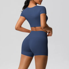 Women's 2-Piece Yoga Set: Short Sleeve Gym Top & High-Waist Shorts for Fitness