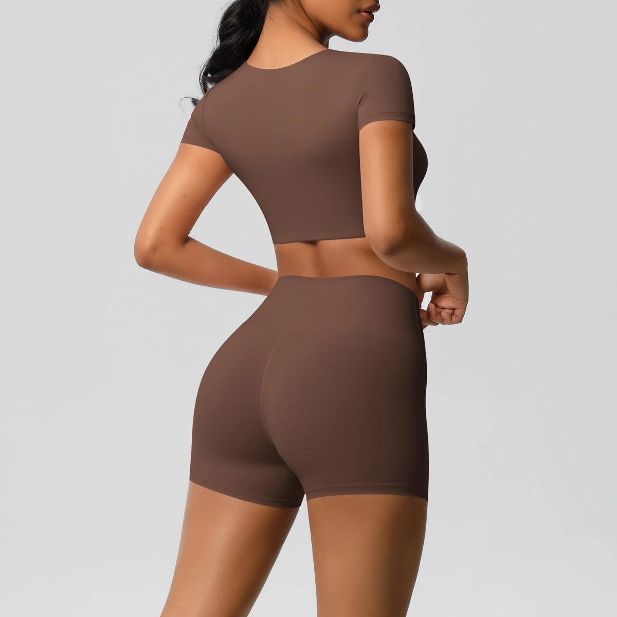 Women's 2-Piece Yoga Set: Short Sleeve Gym Top & High-Waist Shorts for Fitness