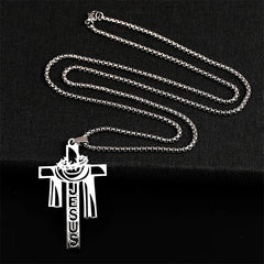 Stainless Steel Thorn Jesus Cross Necklace – Christian Pendant Jewelry with 70cm Chain - YanaChi Store